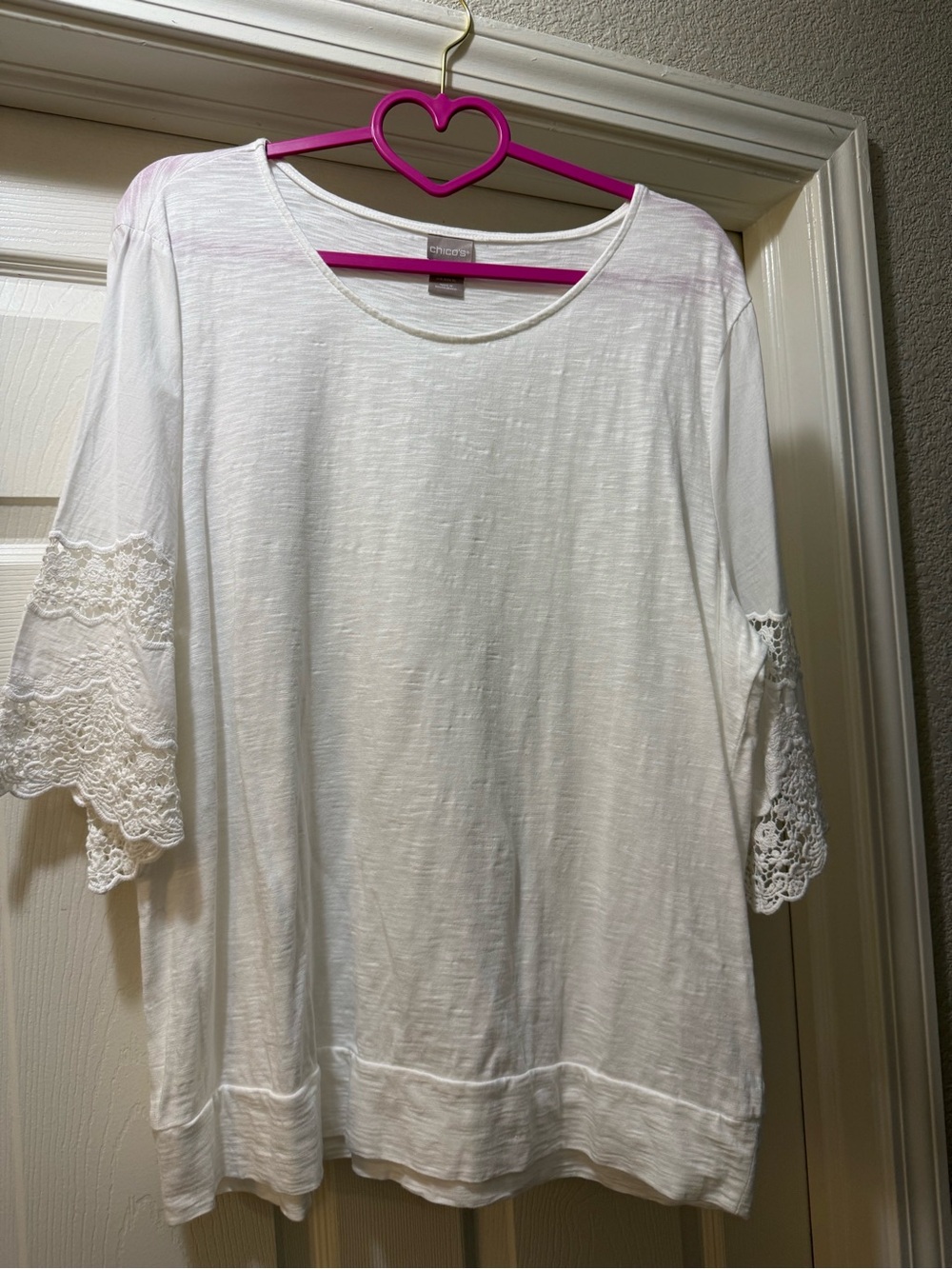 Chico's White Crochet-Sleeve Scoop Neck Tunic xl